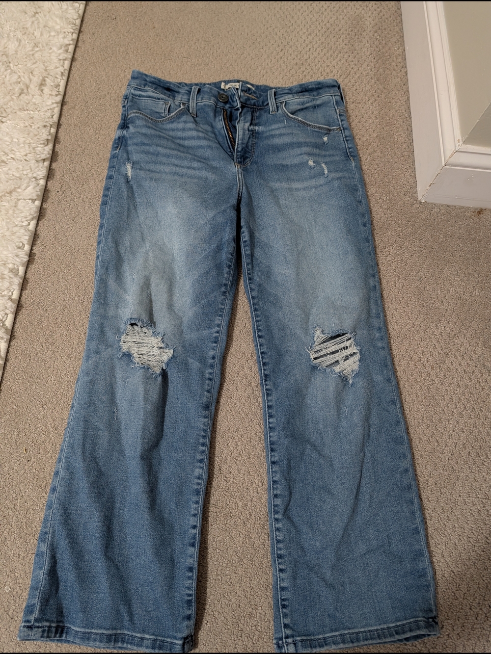 Whetherly Light Blue High-Rise Distressed Wide-Leg Jeans Cropped